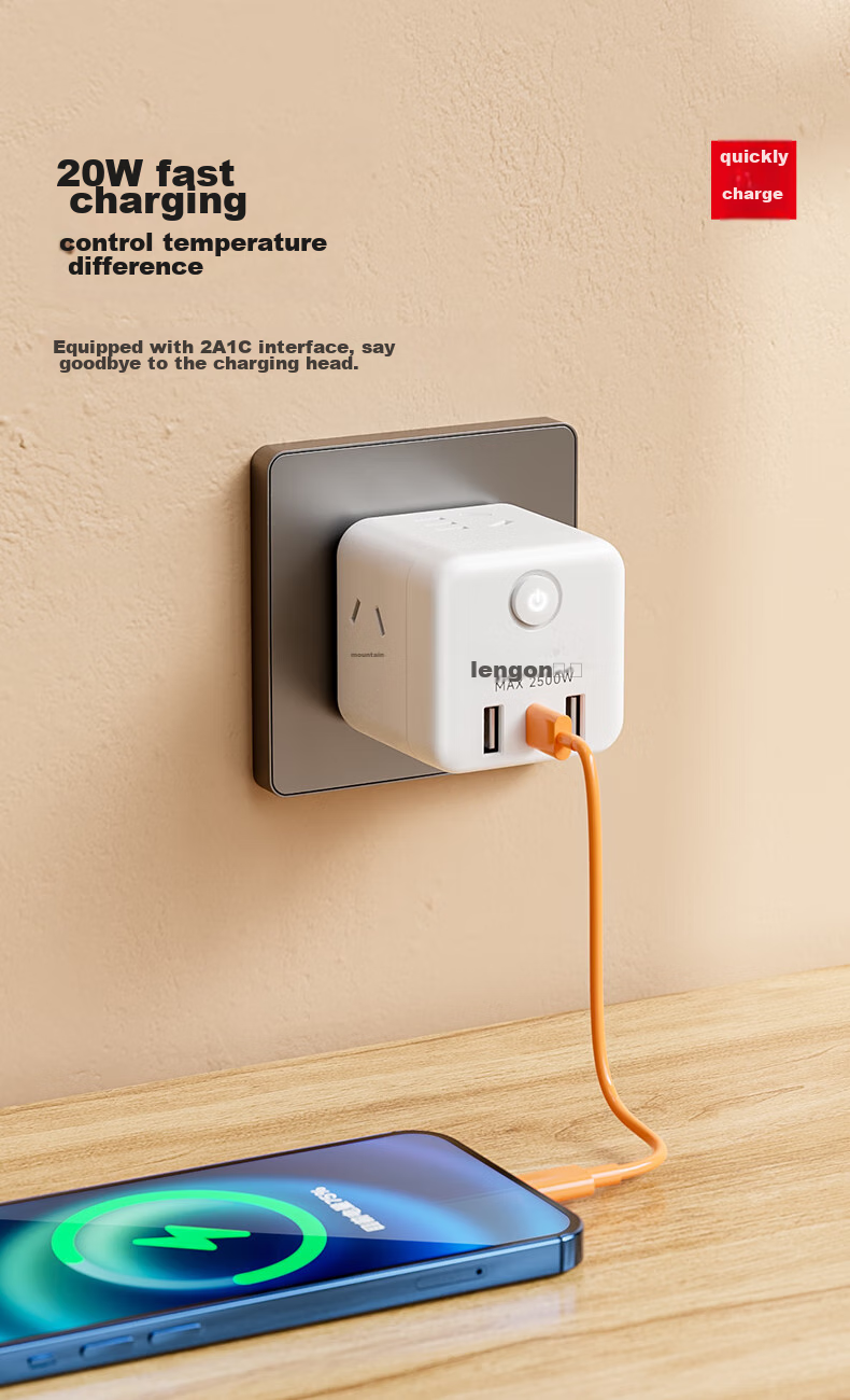 Lengon PD20W Apple Fast Charging Cube USB Socket, Type-C Multifunctional Plug, Socket Converter, Adapter Plug Socket, Power Converter, Q604U-20W White 5