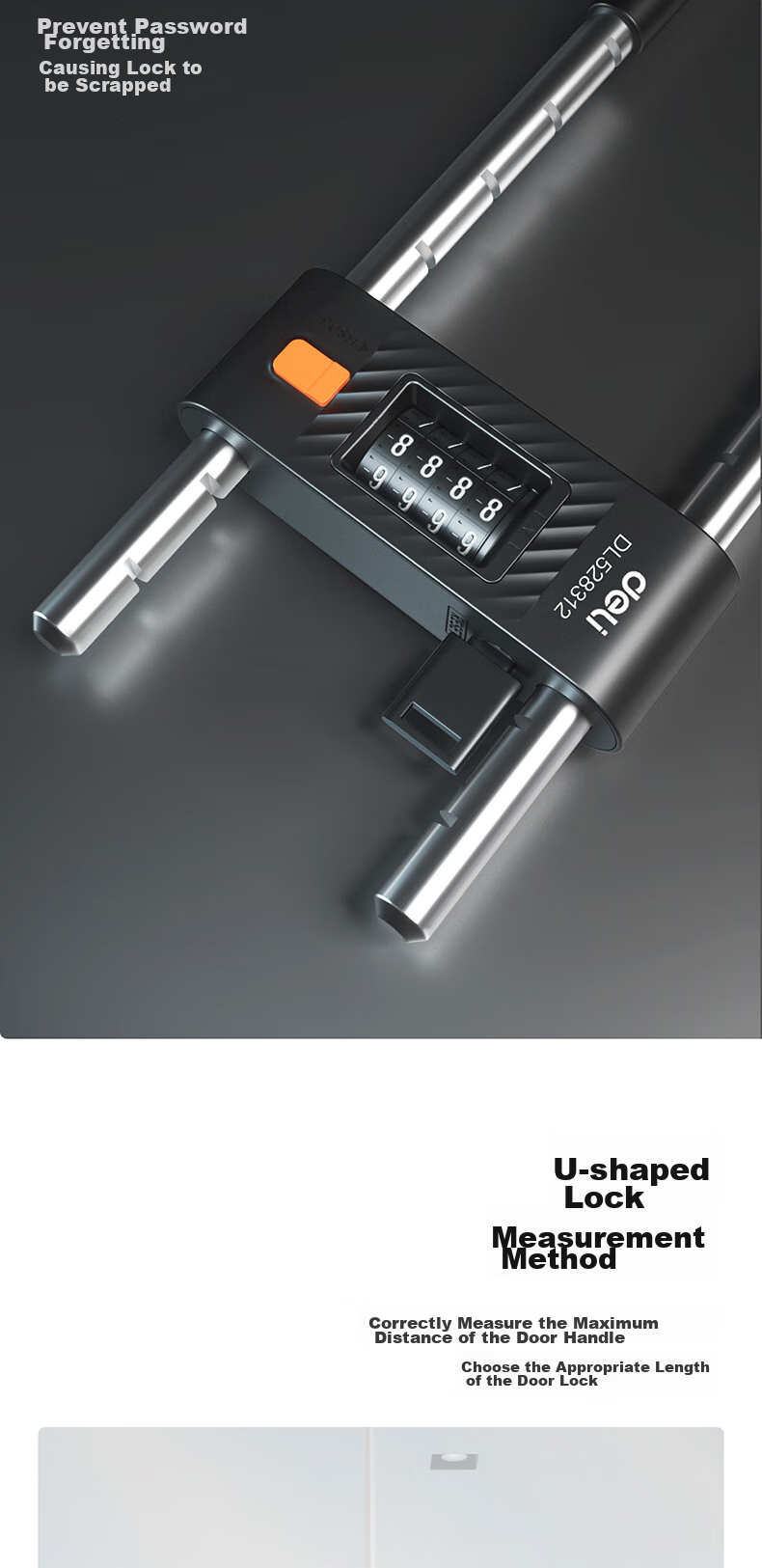 Deli Password Lock Glass Door Lock Anti-Shear U-Shaped Lock Office Shop Padlock Anti-Shear Anti-Pry Lock, Green Model 3