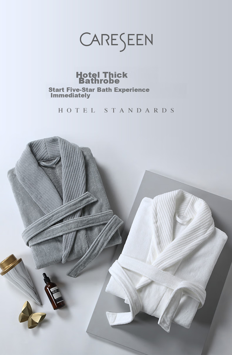 Canasin Five-Star Hotel Pure Cotton Bathrobe, All-Cotton Absorbent Couple Adult Bathrobe Sleepwear Long Style, Elegant Gray, L 1