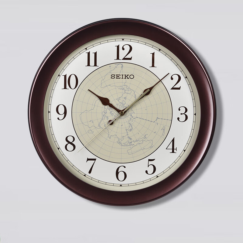 SEIKO 14-Inch 36cm Matte Simple Map Wall Clock Non-Punch Home Living Room Clock