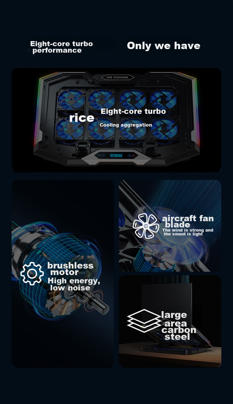 ICE COOREL K10 Laptop Cooling Pad, Computer Desk Stand, Gaming Laptop Cooling Base, Adjustable Speed Cooling Fan with RGB Lighting, Suitable for 17-Inch Lenovo Alienware Legio 6