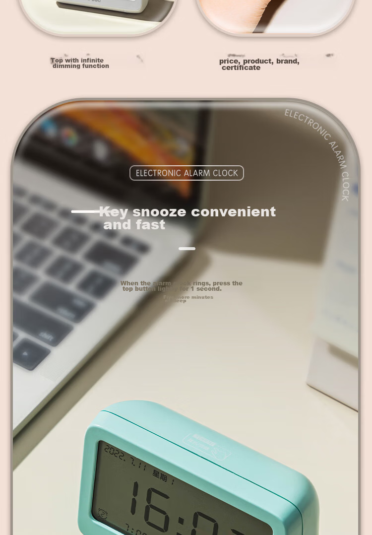 Deli Multifunctional Electronic Alarm Clock, Thermometer And Time Management, Student Back-To Bedroom, Green-LE103 7