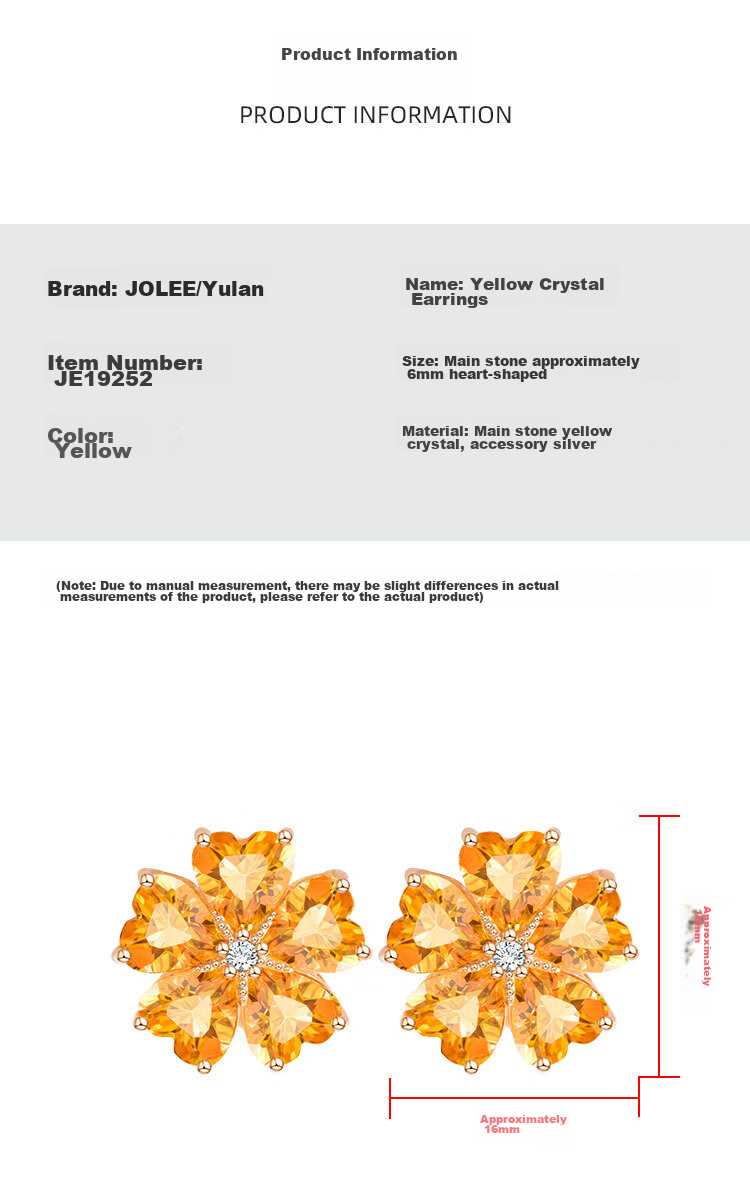 JOLEE S925 Silver Stud Earrings, Fashionable Luxury Yellow Crystal Heart-Shaped Colored Gemstone Jewelry, Gift for Women on May 20th And Mother's Day 9
