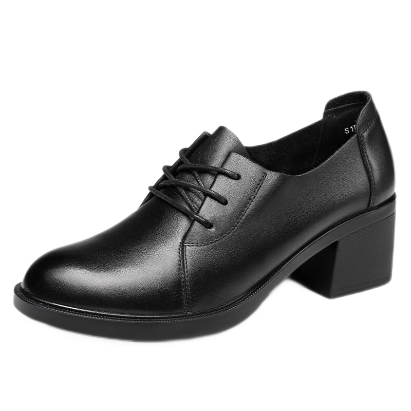 Qiangren Comfortable Women's Pumps, Top-Grain Leather, 5.5CM Heel, Elegant High Heels for Women, JDLA73221, Black, Size 37