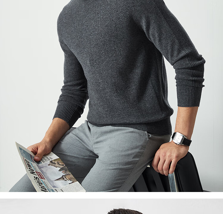 FIRS [100% Wool] Men's Sweater, Long Sleeve, Autumn Business Casual, Soft And Skin-Friendly Pullover Base Layer 12