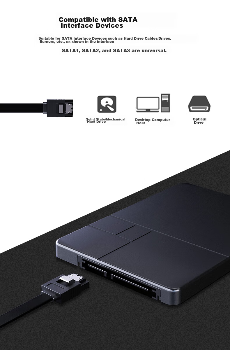 JEYI High-Speed SATA 3.0 Hard Drive Data Cable, Solid State And Mechanical Hard Drive Data Connection Cable, Optical Drive Dual-Channel Conversion Cable Double Straight Head, 40 Cm 2