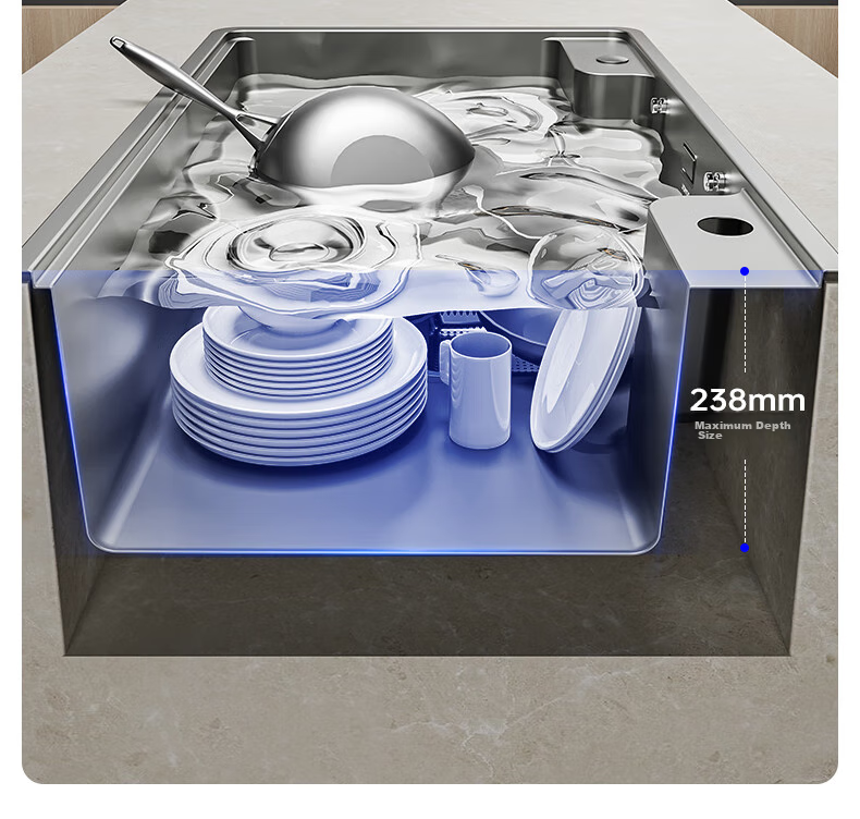 JOMOO Stainless Steel Multifunctional Nano Gray Large Single Bowl Sink with Garbage Collection And Storage, Vegetable Washing Basin, 70*48 Cm with Faucet, 02278 16