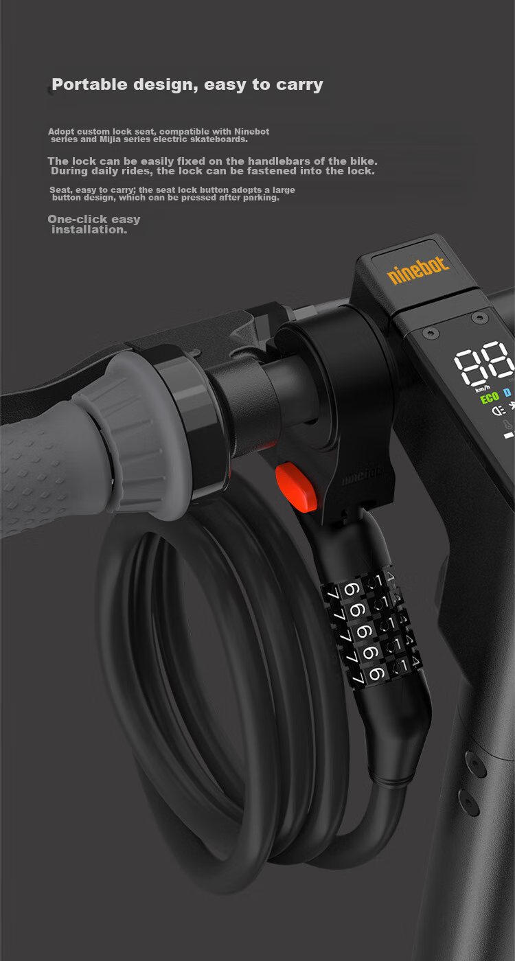 Ninebot Skateboard Scooter with Motion Sensor And Password Lock, Five-Digit Combination Lock, Steel Cable Anti-Theft Universal Lock 2