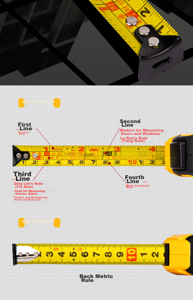 Deli 7.5-Meter Luban Ruler, Steel Tape Measure, High-Precision Feng Shui Ruler, Household Feng Shui Measuring Tool, Measuring Box Ruler 3