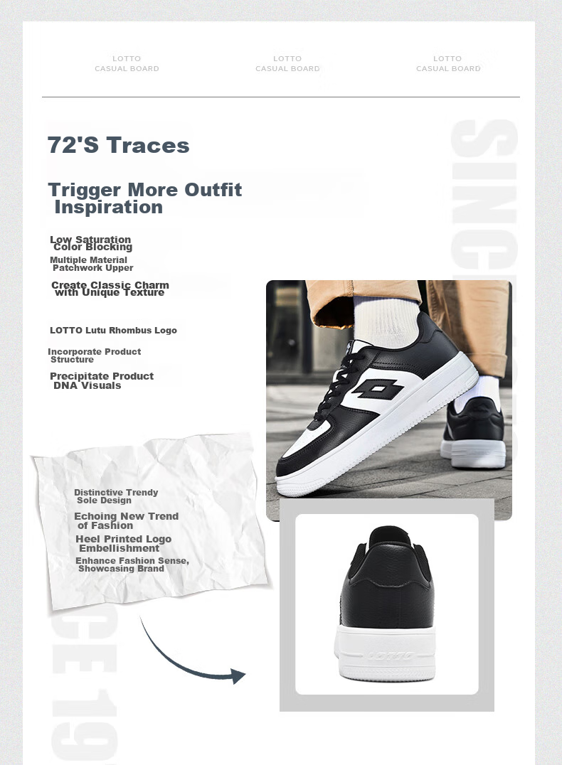 LOTTO Men's Skateboard Shoes with Shock Absorption And Rebound, Soft-Soled Lightweight Versatile Low-Top Casual Sneakers 8035 White/black 41 5