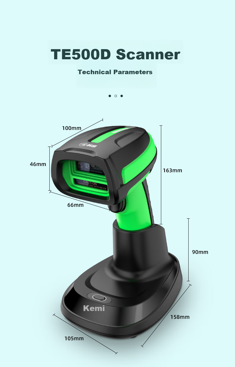 Kemi (Comet) Wireless Bluetooth Barcode Scanner And QR Code Gun, 1D/2D Barcode Scanner for Supermarkets, Restaurants, Cashier, Warehouse, Logistics, Light Industrial Barcode Scanner with Charging Dock TE500D 12