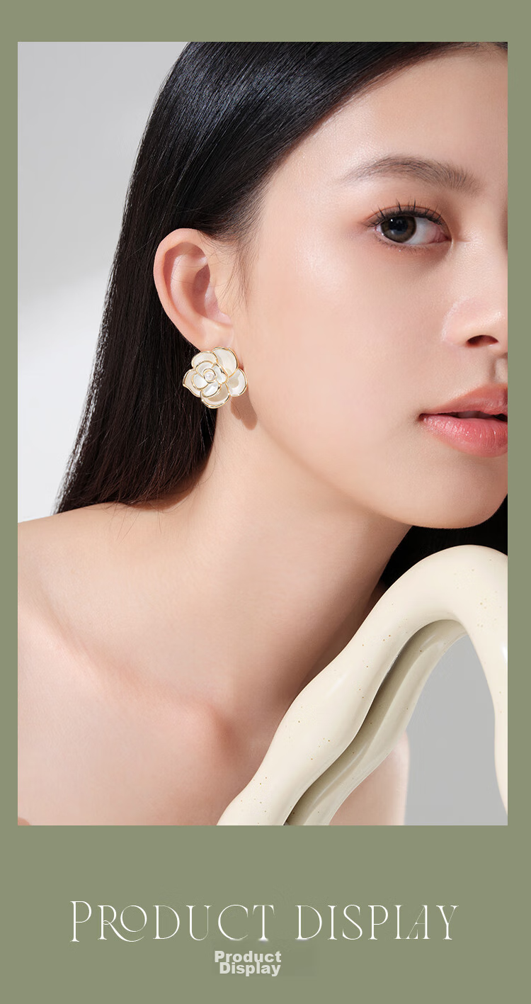 AJIDOU Women's Camellia Series Pearl Floral Stud Earrings, Elegant Versatile Gift for Girlfriend, Wife, Mid-Autumn Festival 14