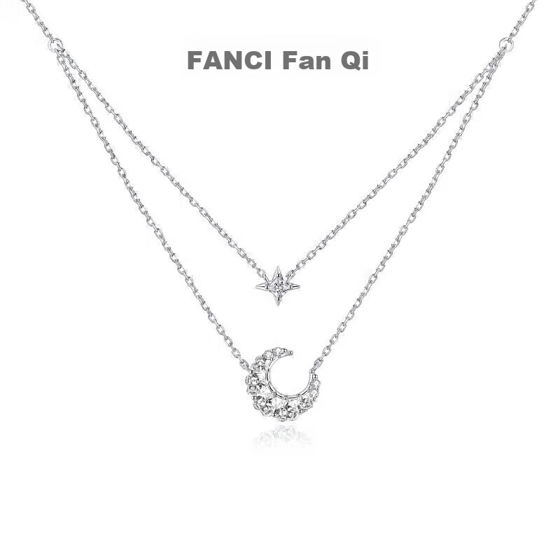 Fanci Dreamy Heart Moon Double Layer Necklace for Women, Collarbone Chain, Luxurious High-End Birthday Gift for Girlfriend