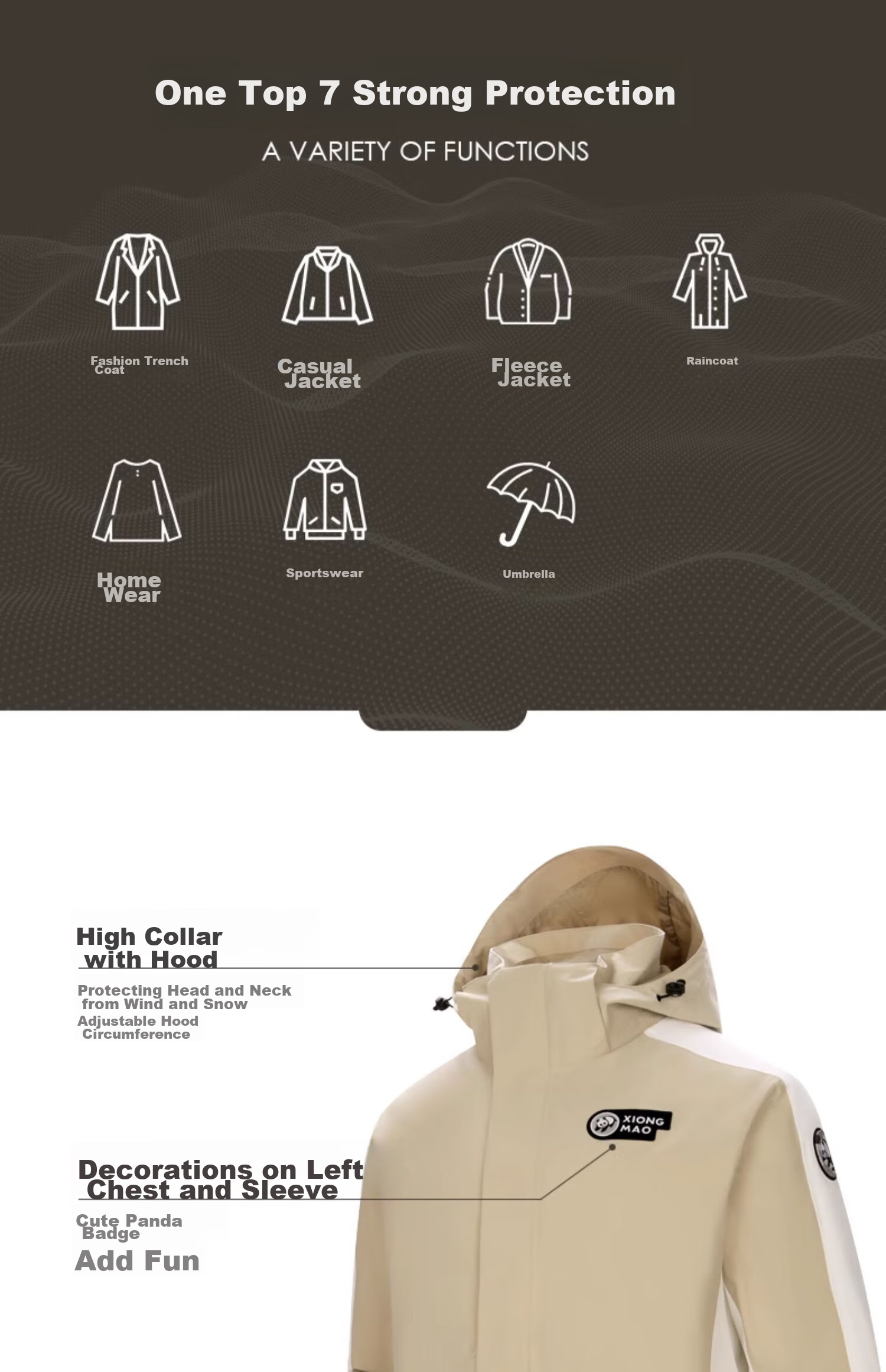 CAMEL Triple-Protection Windbreaker, Oil-Resistant And Waterproof, Three-In Mountaineering Jacket ATR036 Phantom Black, Men's And Women's Styles XS 8