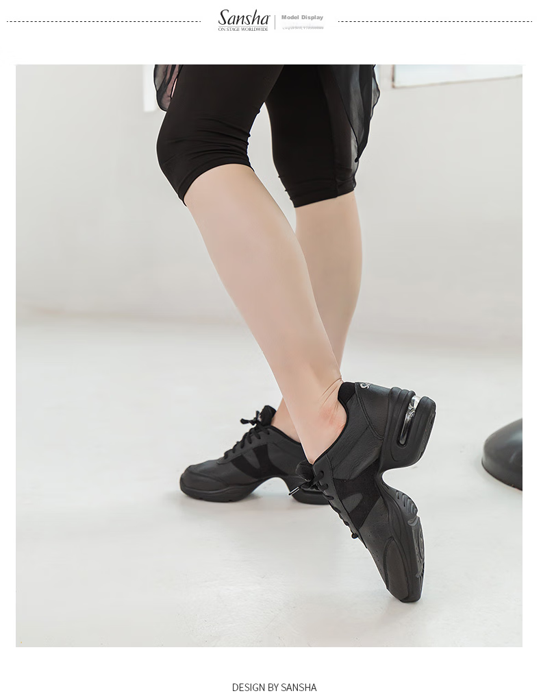 Sansha Modern Dance Shoes for Women, Jazz Soft-Soled Breathable Leather Square Dance Shoes H166LPI Black Size 39 3
