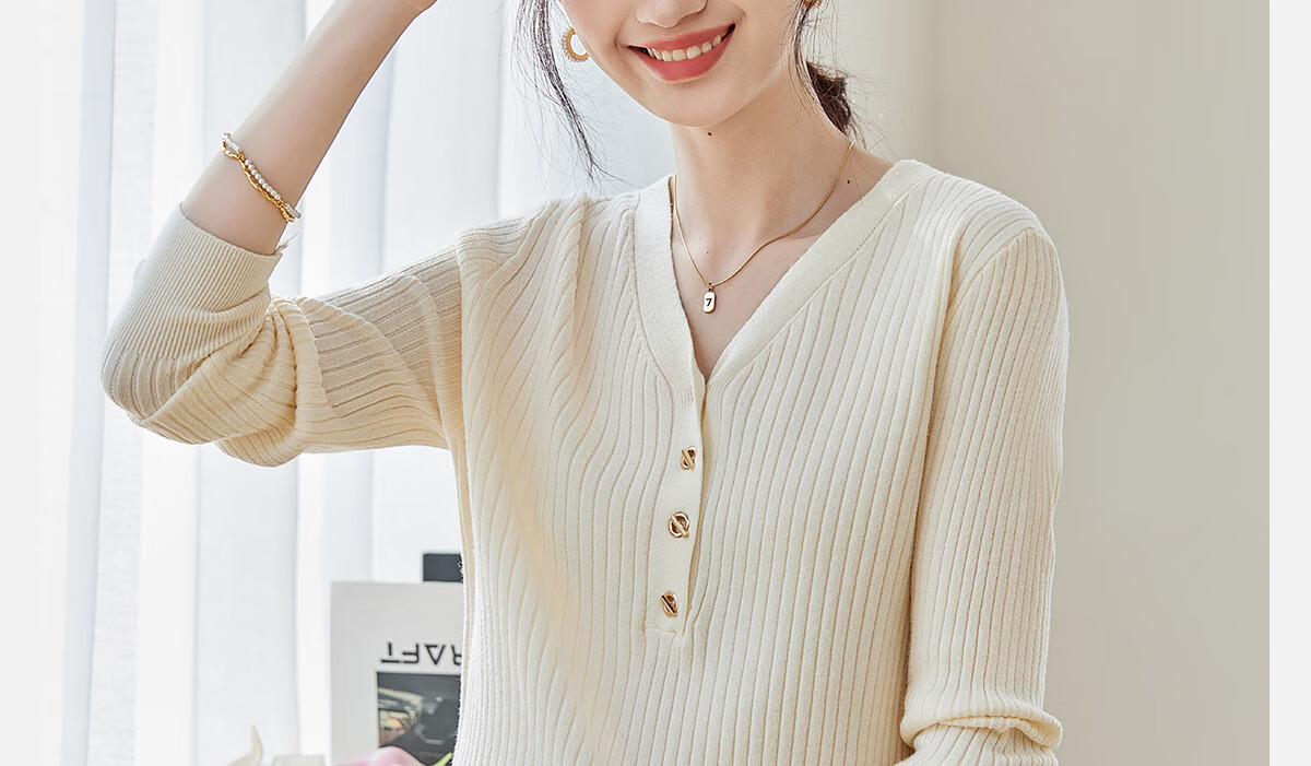PinCai V-Neck Solid Color Soft Knit Slim Fit Sweater for Women P13QZ3088 1