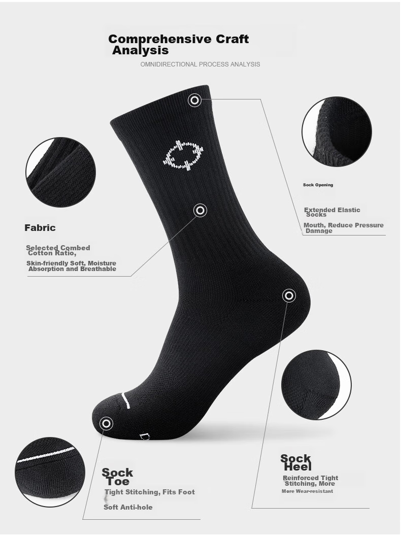 RIGORER High Tube Mid Tube Men's Adult Casual Elastic Socks Z119140322-1, Black (3 Pairs), L 8