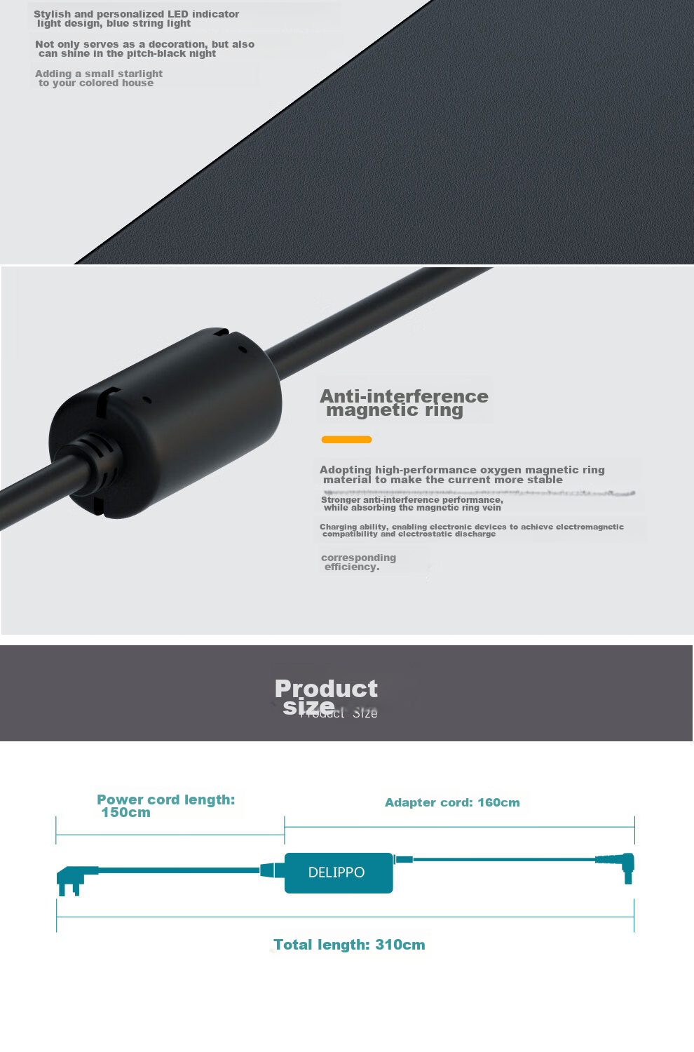 Delippo Power Cable for Xiaomi Redmi Monitor 12V 3A 2.5A Round Plug Desktop LCD Screen Charger RMMNT27NQS 7