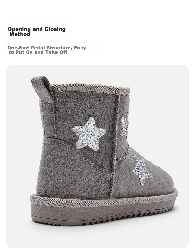 BALABALA Children's Snow Boots, Girls' Fleece-Lined Mid-Calf Boots, Winter Boots, Non-Slip Cotton Boots 15