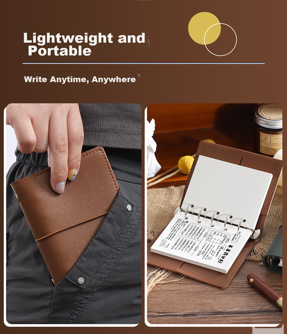 Faramon Loose-Leaf Notebook M5 Detachable Blank Notebook, High-Quality Soft Leather Journal, Portable Diary for Travel And Stamping, Bean Paste Red 3
