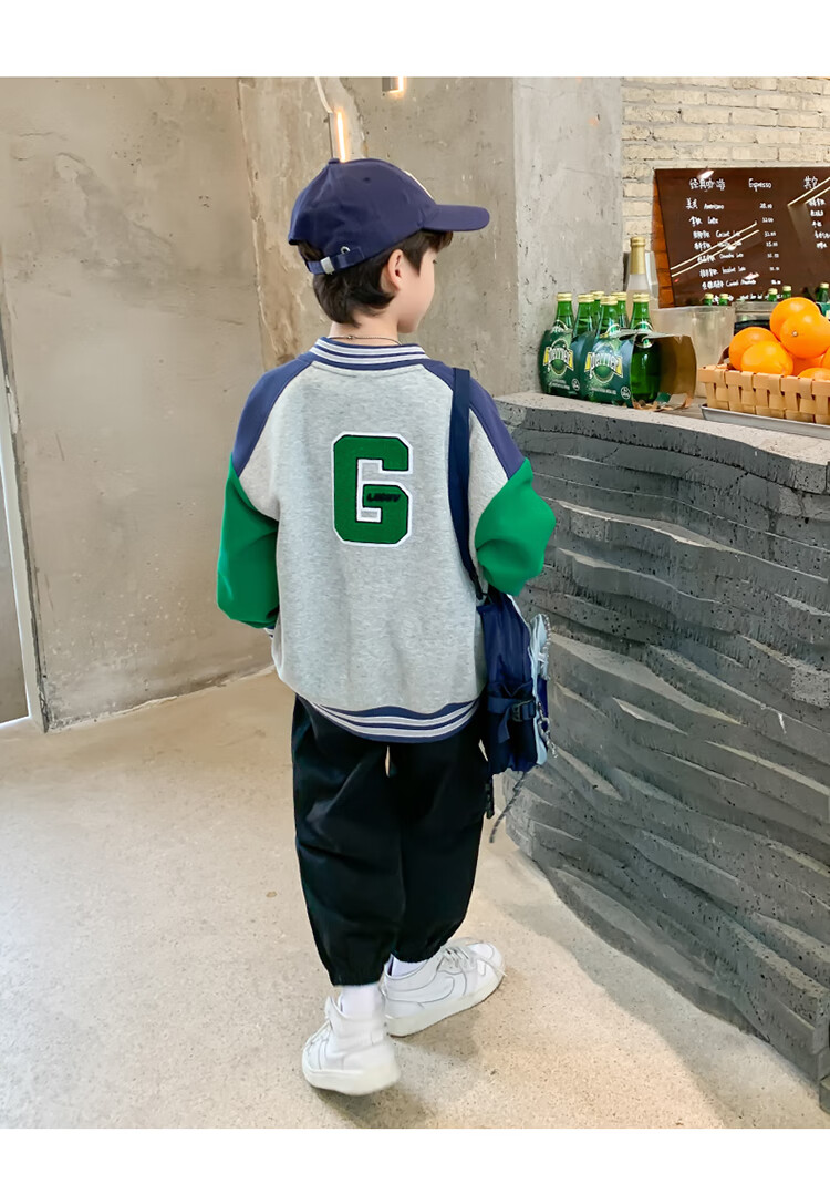 Zuoxi Boys' Baseball Jacket, Autumn Wear 2026 New Style, Children's Spring And Fall Jacket, Korean-Style Trendy Outerwear, Gray, Size 110 16