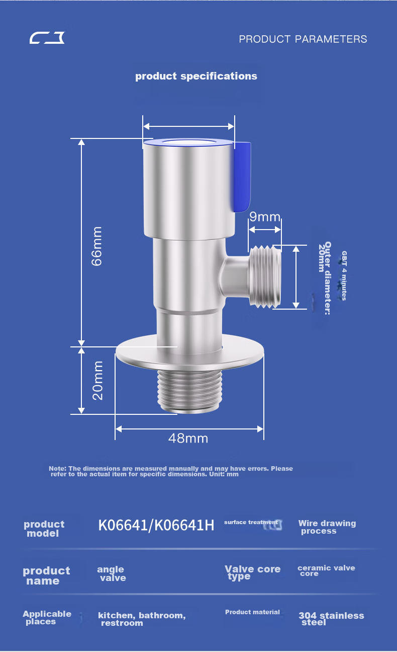 KEGOO K06641 Angle Valve, 304 Stainless Steel Triangular Valve, Cold And Hot Water Compatible Angle Valve, 1/2 Inch 13