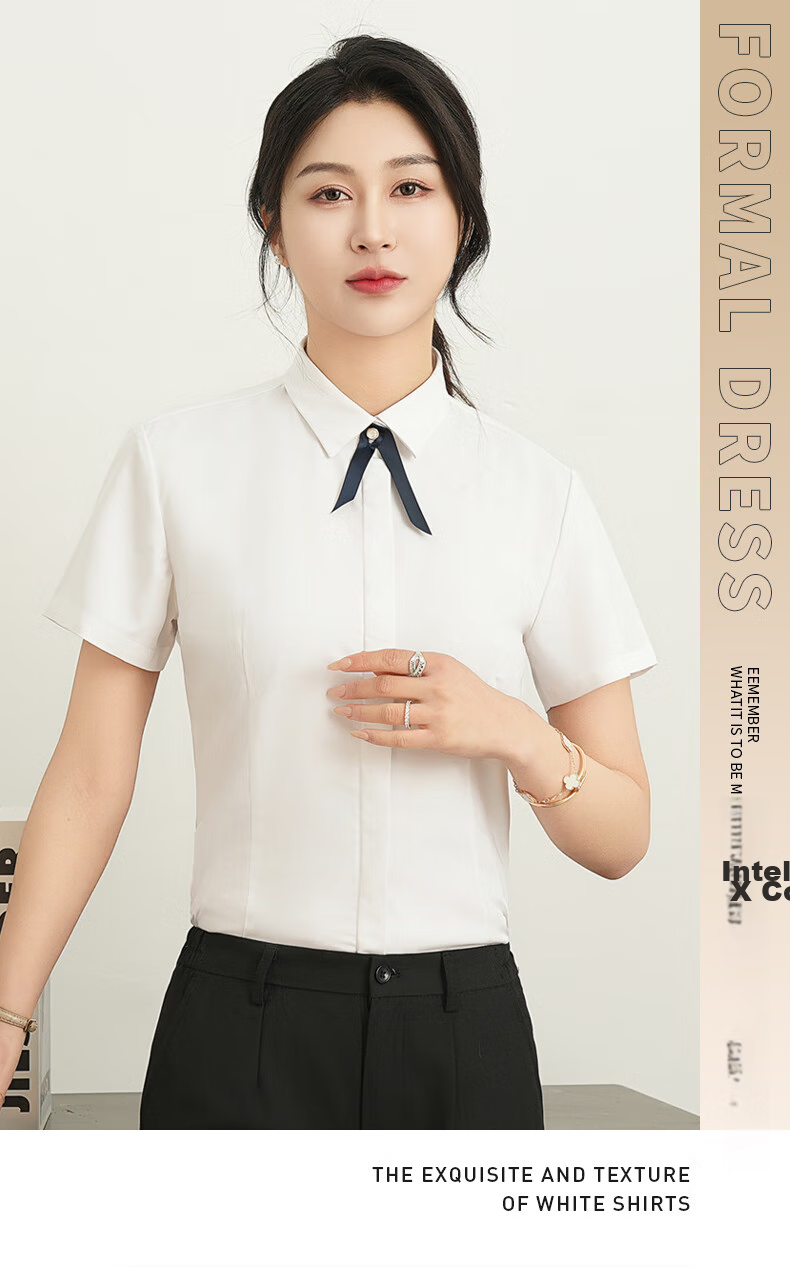 ROMON Cotton Short-Sleeve Shirt for Women, Business Casual Professional Formal Wear, Slim Fit Work Uniform Commuter White Blouse Women's Clothing 1