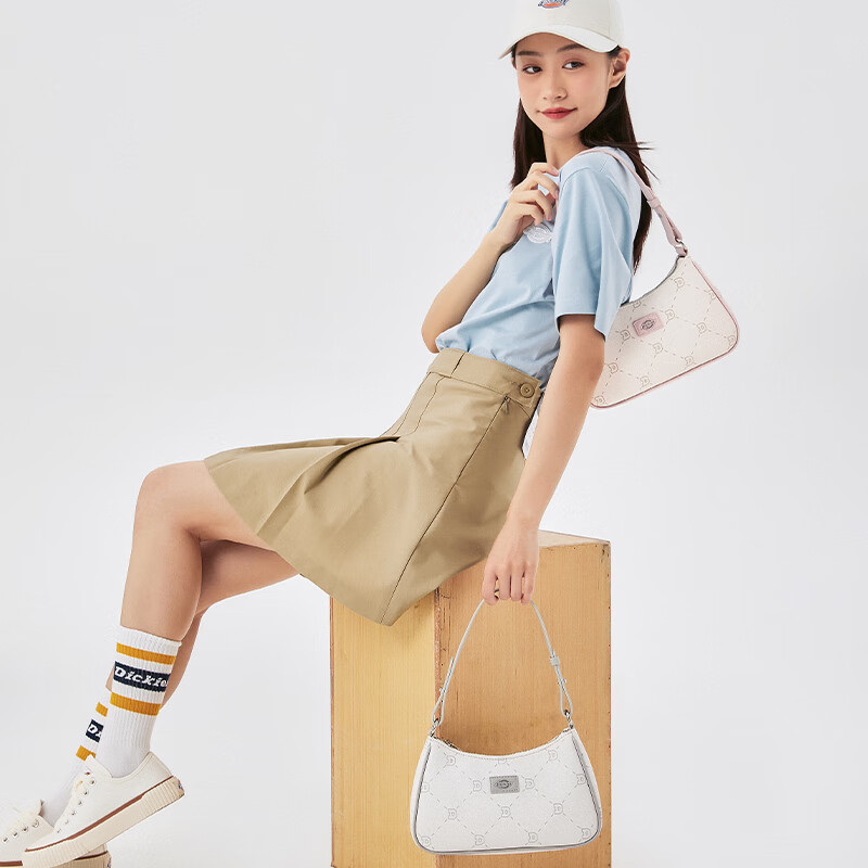 Dickies Crossbody Bag for Women, Detachable Shoulder Strap DK Simple Shoulder Bag with All-Over Print, Elegant Handbag with Monogram, Gray