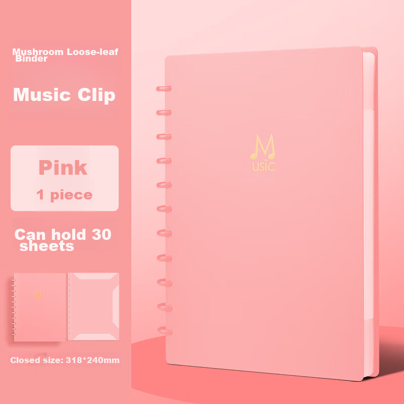 SUNWOOD 30 Sheets 60 Pages A4 Mushroom Clip Music Folder, Sheet Music Folder Document Holder, Guitar And Guzheng Score Folder, Staff Paper Folder, 1387-30 Pink