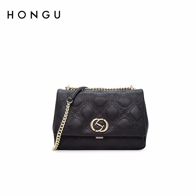 HONGU Ladies Handbag, Fashionable Diamond Pattern Chain Shoulder Bag, Cowhide Crossbody Bag, Small Square Purse, Birthday Gift for Girlfriend