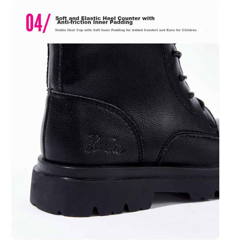 Barbie Girls' Spring And Autumn Martin Boots, Single-Lined Short Leather Boots, Versatile Black Boots for Children, DA6569 Black Size 28 11