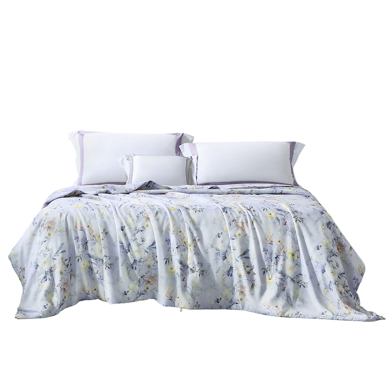 FUANNA Silk Comforter, 100% Mulberry Silk Summer Cooling Quilt, Single Antibacterial Air Conditioning Blanket, Thin Summer Quilt Core, 2 Jin (1 Kg), 152x210cm, Purple