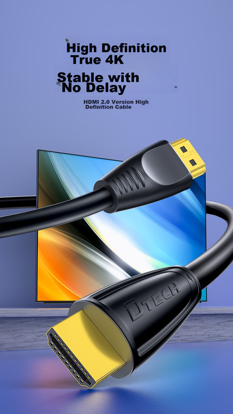 DTECH HDMI Cable Version 2.0, 4K60Hz Digital High-Definition Video Cable, for Connecting Laptop, Set-Top Box to TV, Projector, Engineering Decoration Connection Cable, 3 Meters DT-H005 1