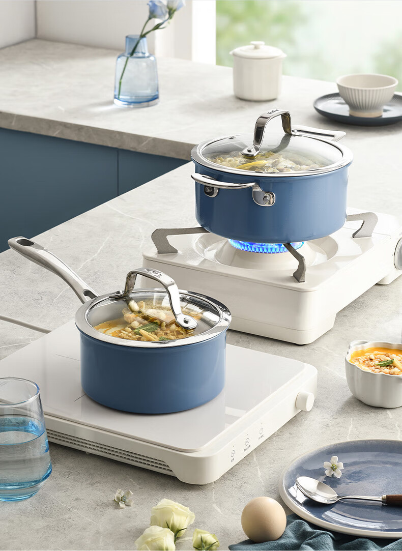 Tefal Milk Pot Star Ceramic Series Single-Person Noodle Pot Baby Food Pot with Ceramic Coating, Compatible with Gas And Induction Cooktops, Double Bottom 25