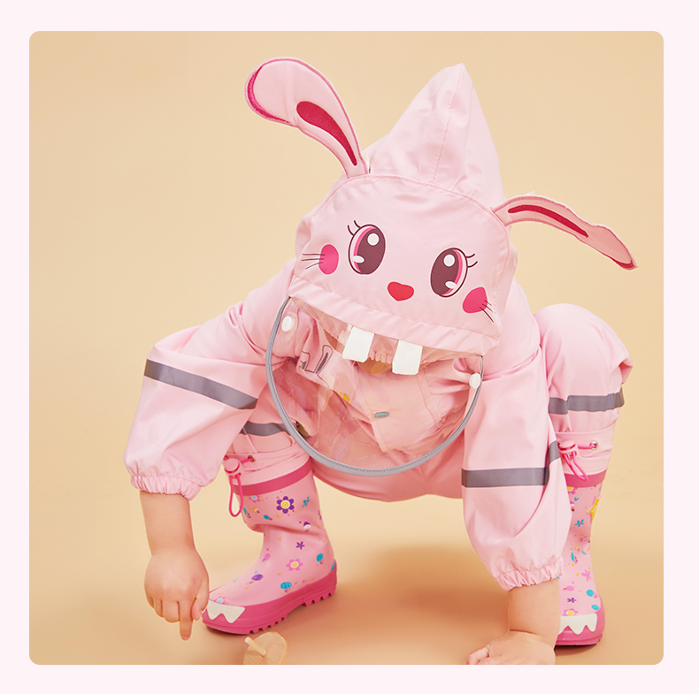 Lemonkid Children's Raincoat for Boys And Girls, Baby Rain Poncho, Elementary School Student Rain Gear, Tiana Rainbow Star Rabbit One-Piece, XL 27