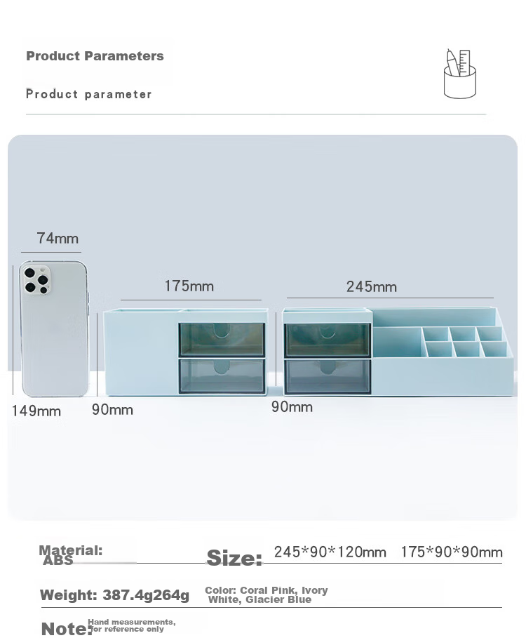 Sannianerban Simple Desktop Pen Holder Storage Box, Large Capacity Transparent Drawer Desk Ornament, Multifunctional Student Stationery Box Pencil Case, Ivory White Large Size 2