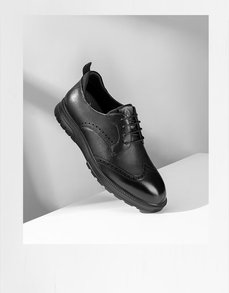Aokang Brogue Leather Shoes for Men, British Style Formal Leather Shoes, Black, Size 39 8