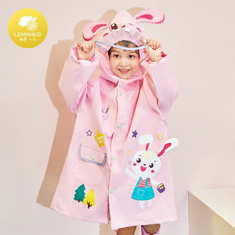 Lemonkid Children's Raincoat, for Boys And Girls, Baby Rain Poncho, Cape-Style Elementary School Student Rainwear, Tiana Rainbow Star Rabbit, L Size