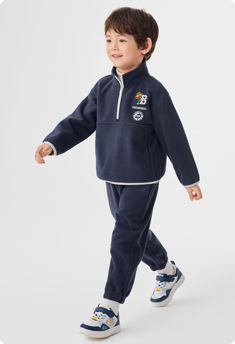 BALABALA Children's Clothing Set, Boys' Autumn And Winter Outfit, Fleece Two-Piece Suit, Preppy Style, Versatile Casual Wear for Young Kids, Warm 7