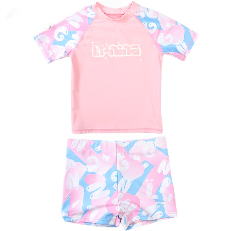Li-Ning Children's Swimsuit, Girls' Two-Piece Surfing Suit, Comfortable And Breathable, for Beach And Hot Springs, Swimwear 716, Pink, Size 160