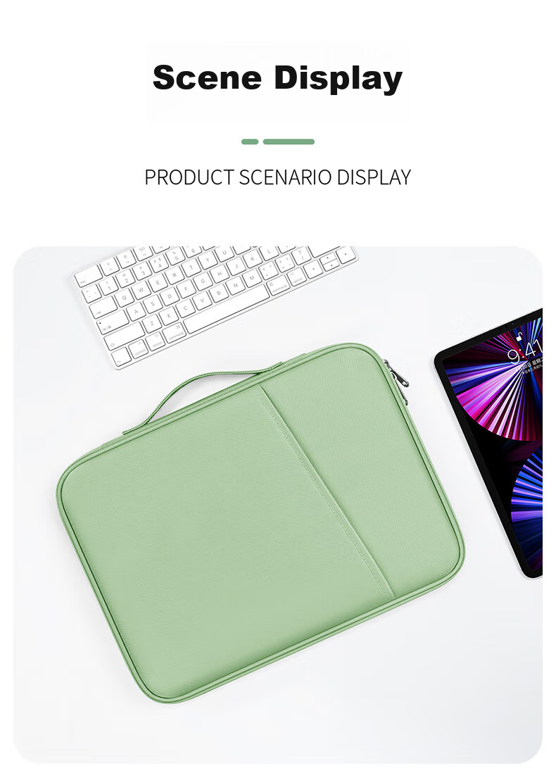 JPLAYER Tablet Storage Bag, 13-Inch Shockproof Protective Case, Handbag Suitable for IPad Pro/Huawei MatePad Pro 12.6/Lenovo Xiaoxin/Xiaomi, Fresh Gree 18