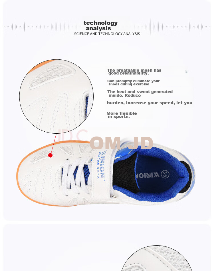 WINION Premium Table Tennis Shoes for Children Boys Girls, Professional Non-Slip Wear-Resistant Training Shoes, White And Blue, Size 34 15