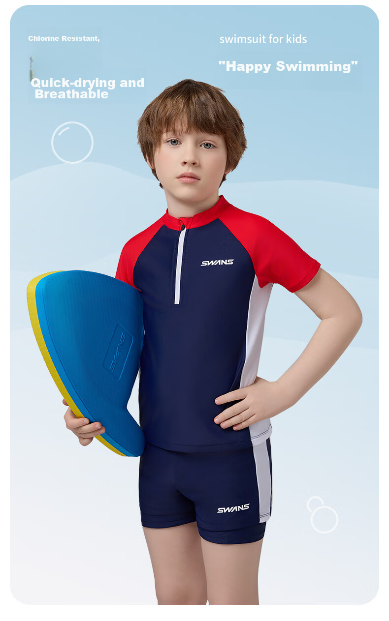 SWANS Children's Two-Piece Swimsuit for Boys, Sun Protection Quick-Dry Sports Swimwear for Older Boys 268 Navy Blue 140 2