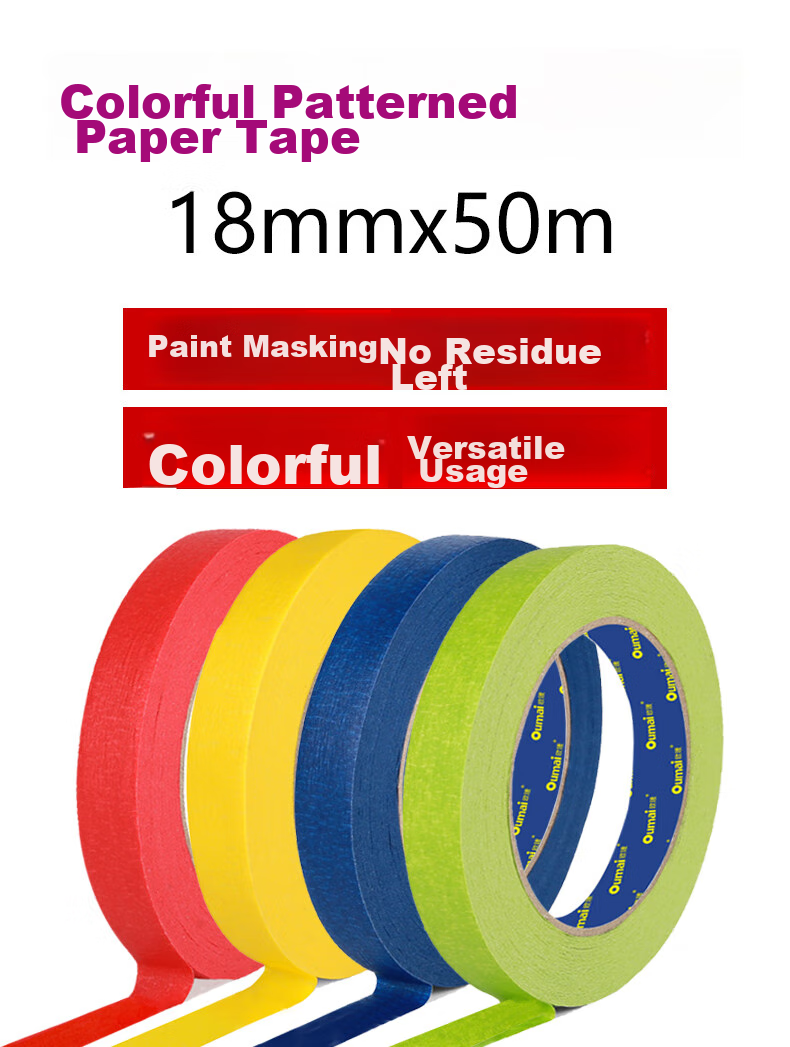 Oumai [Spring Festival Couplets Tape] Colored Masking Tape, 18mm*50m, 3 Rolls, Invisible Color-Coding Tape, Art Stickers, Renovation Masking Tape, Paint Protection, Grout Tape 1