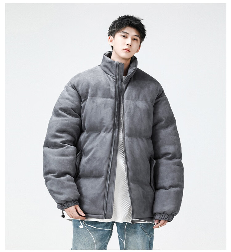 Dingfengbaoluo Suede Velvet Cotton Padded Men's Winter Warm Jacket Fashion Stand Collar Thickened Puffer Coat DFM20 Black 5XL 4