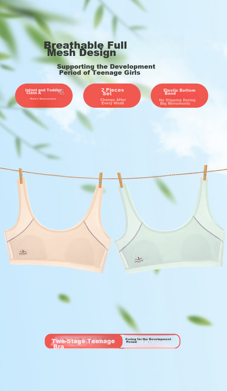 Hodohome Girls' Underwear, Puberty Stage Two Bra, Wireless, Anti-Nipple Show, Mesh Breathable Vest 006 A70 1