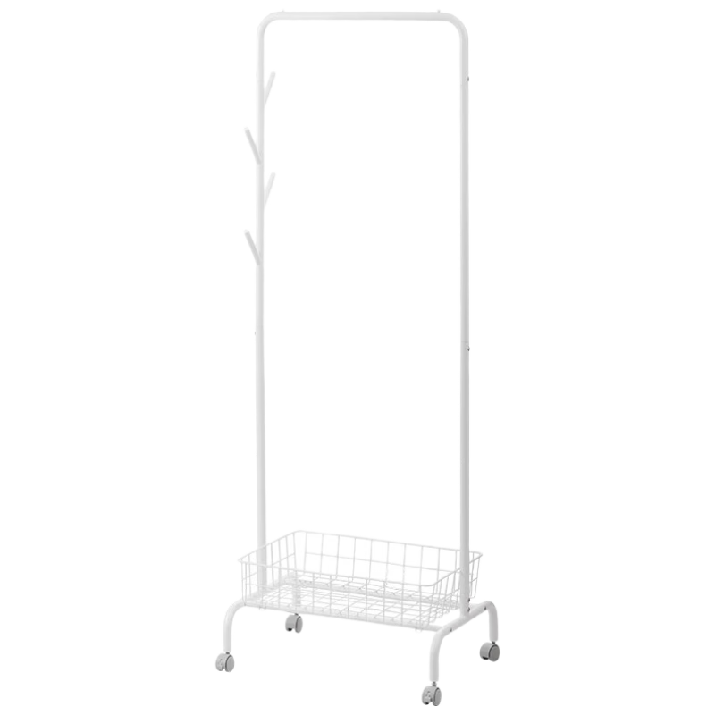Lanjiaoluo Clothes Drying Floor Stand, Balcony Bedroom Clothes Hanger Rack, Drying Rod, Freestanding Simple Storage Basket with Hooks, 60 Cm