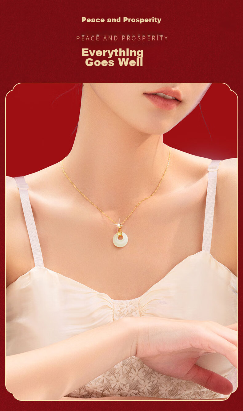 Zhenshangyin China Gold Peace Buckle Silver Necklace for Women, Hetian Jade 2026 New Mid-Autumn Festival Birthday Gift for Girlfriend with Zirco 7