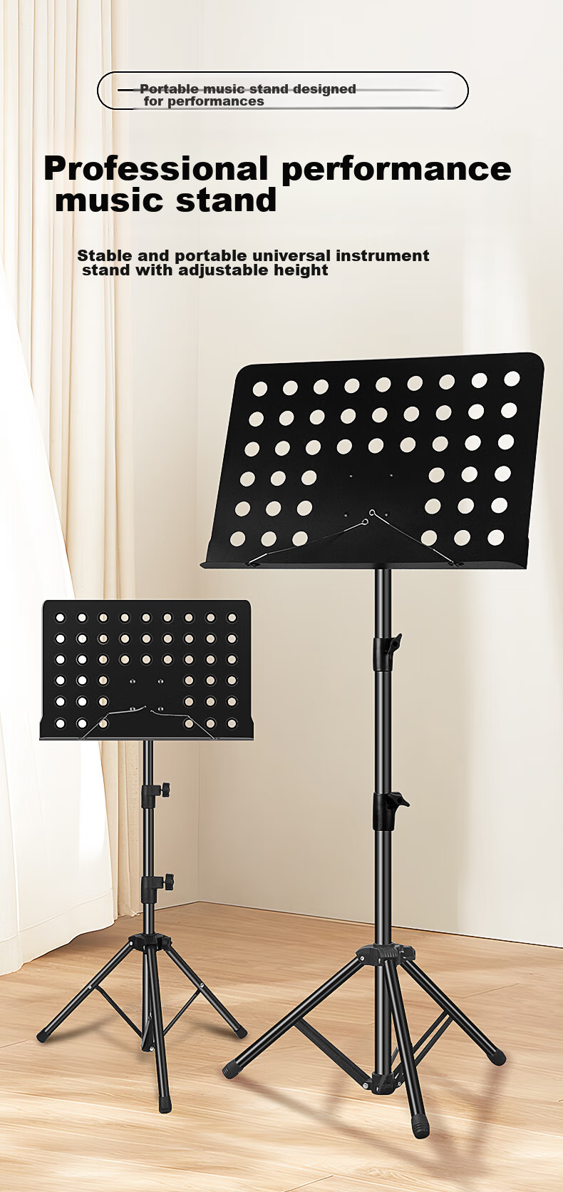 Maneryuepu Professional Adjustable Music Stand, Universal Instrument Stand, Sheet Music Rack, 1.3 Meters Height 1