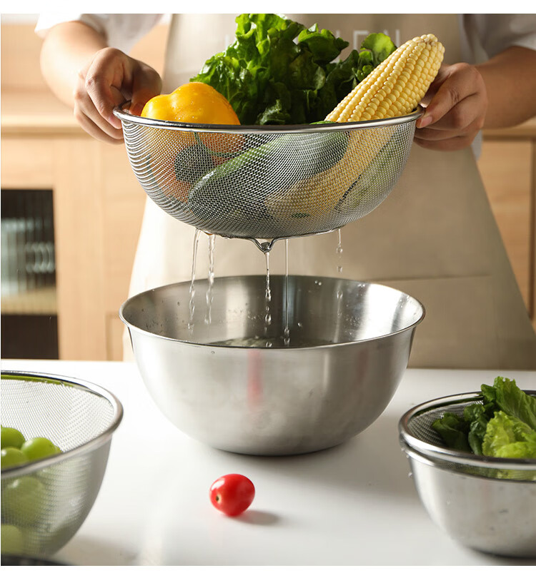 Quanshi Round Fruit Strainer Set of Four, Draining Basket, Vegetable Washing Basket, Kitchen Fruit Basket, Vegetable Selection Basket, Draining Colander, Green Vegetable Basket 15